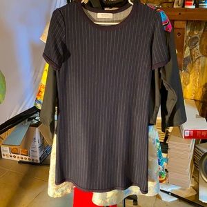 Pinstripe Skater Dress, Navy blue with white